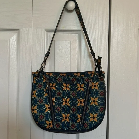 LUG Swivel Convertible Tiles Teal Patterned Shoulder Bag with Crossbody Strap - Picture 1 of 9